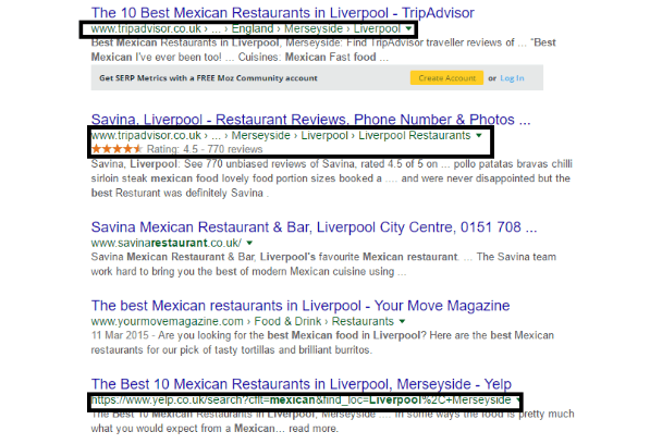 local business reviews serp